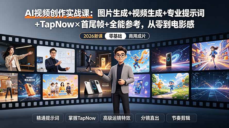 （19383期）AI视频创作实战课：图片生成+视频生成+专业提示词+TapNow×首尾帧+全能参考，从零到电影感成片-易创网