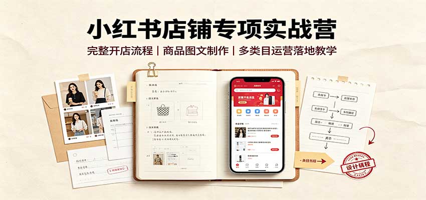小红书店铺专项实战营：完整开店流程，商品图文制作，多类目运营落地教学-易创网