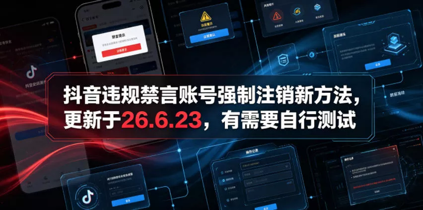 抖音违规禁言账号强制注销新方法，更新于26.6.23，有需要自行测试-易创网