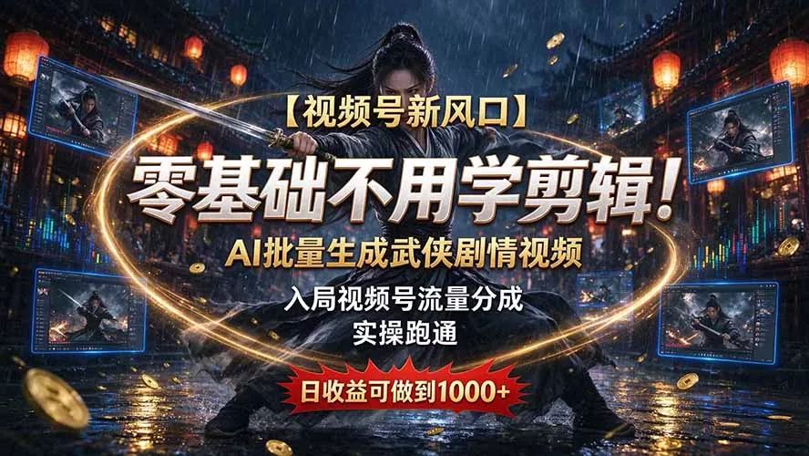 【视频号新风口】零基础不用学剪辑！AI 批量生成武侠剧情视频，入局视频号流量分成，实操跑通，日收益可做到 1000+-易创网