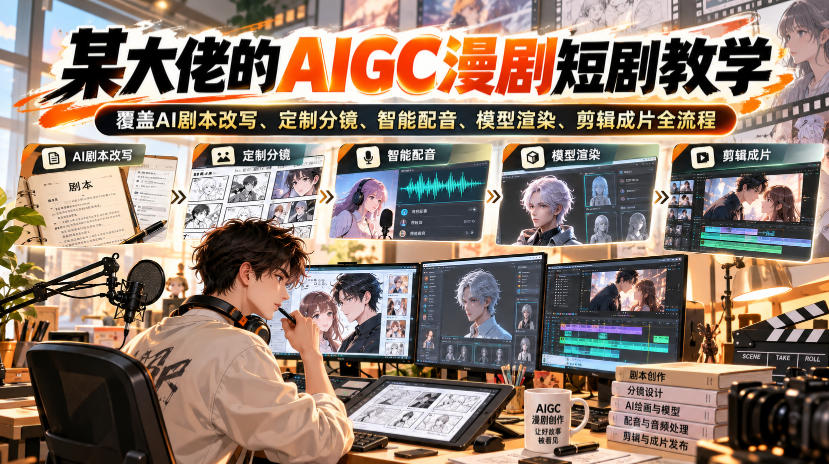 某大佬的AIGC漫剧短剧教学，覆盖AI剧本改写、定制分镜、智能配音、模型渲染、剪辑成片全流程-易创网
