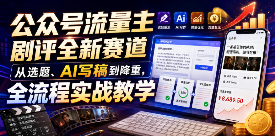 公众号流量主剧评全新赛道，从选题、AI写稿到降重，全流程实战教学-易创网