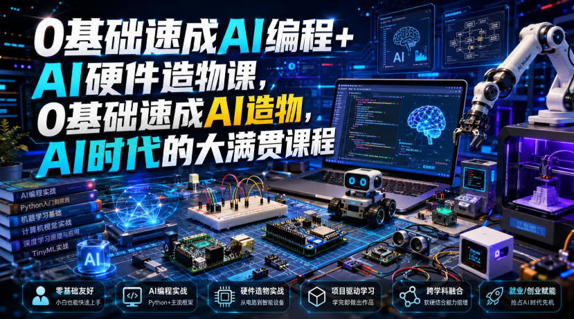 0基础速成AI编程+AI硬件造物课，0基础速成AI造物，AI时代的大满贯课程-易创网