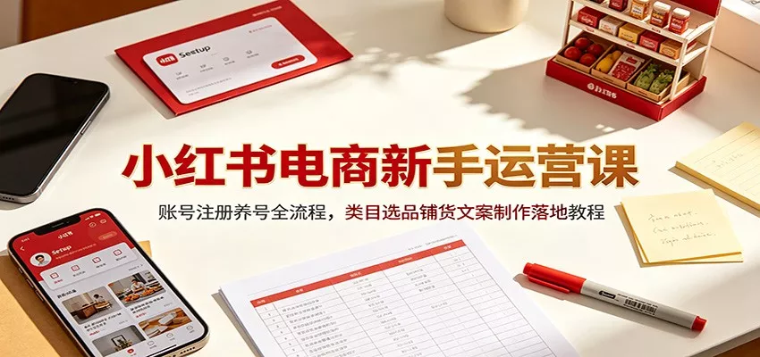 小红书电商新手运营课：账号注册养号全流程，类目选品铺货文案制作落地教程-易创网