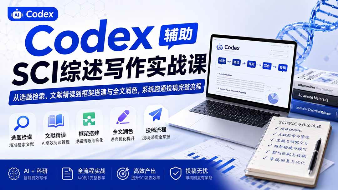 （19751期）Codex辅助SCI综述写作实战课——从选题检索、文献精读到框架搭建与全文润色，系统跑通投稿完整流程-易创网