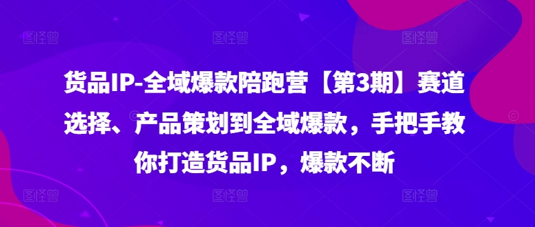 货品IP全域爆款陪跑营【第3期】赛道选择、产品策划到全域爆款，手把手教你打造货品IP，爆款不断网赚项目-副业赚线-互联网创业-资源整合易创网