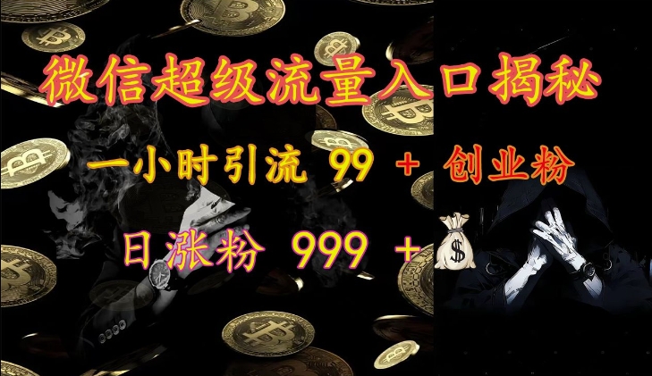 微信超级流量入口揭秘：一小时引流 99 + 创业粉，日涨粉 999 +网赚项目-副业赚线-互联网创业-资源整合易创网