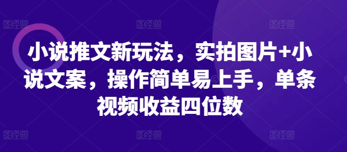 小说推文新玩法，实拍图片+小说文案，操作简单易上手，单条视频收益四位数-易创网