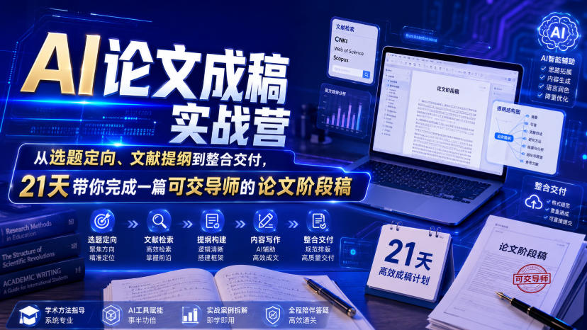 AI论文成稿实战营，从选题定向、文献提纲到整合交付，21天带你完成一篇可交导师的论文阶段稿-易创网