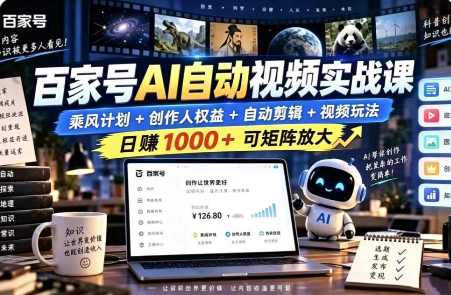 百家号自动矩阵玩法，长期可以做的项目，日入1k+，真正的睡后收入-易创网
