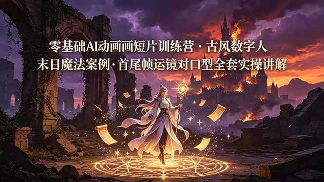 零基础AI动画短片训练营，古风数字人末日魔法案例，首尾帧运镜对口型全套实操讲解-易创网