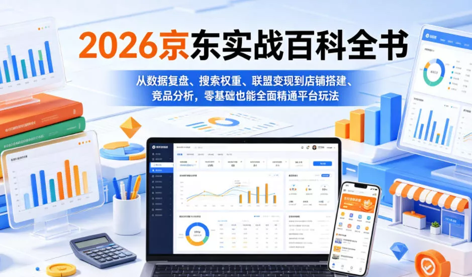 2026京东实战百科全书，从数据复盘、搜索权重、联盟变现到店铺搭建、竞品分析，零基础也能全面精通平台玩法-易创网