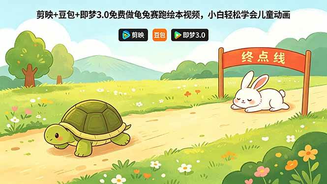 （18432期）剪映+豆包+即梦3.0免费做龟兔赛跑绘本视频，小白轻松学会儿童动画-易创网
