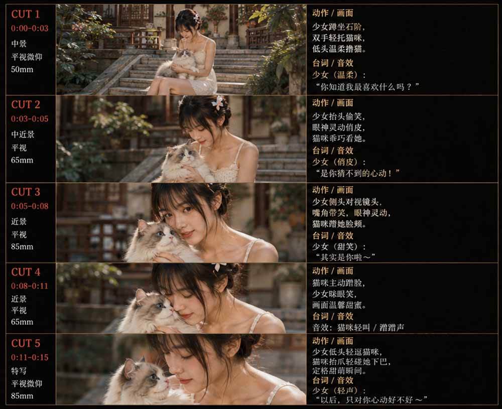 （18909期）美女和猫故事提示词，人物一致性提示词+故事板-易创网