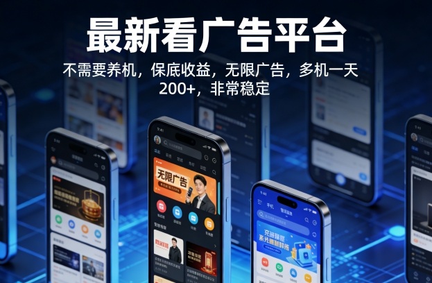 最新看广告平台，不需要养机，保底收益，无限广告，多机一天200+，非常稳定【揭秘】-易创网