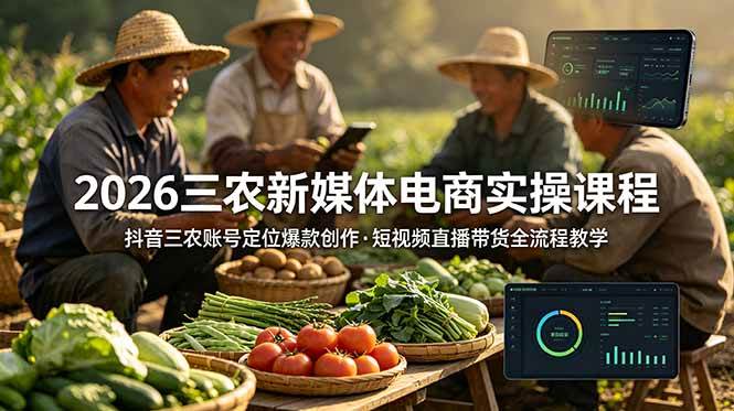 （18991期）2026三农新媒体电商实操课程：抖音三农账号定位爆款创作，短视频直播带货全流程教学-易创网