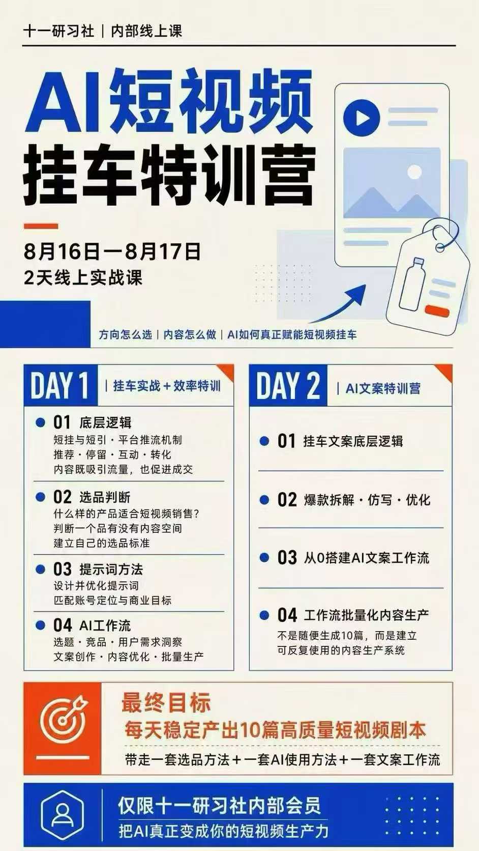 某社群8月16-17号线上课，AI短视频挂车特训营+AI文案特训，把AI真正变成你的短视频生产力-易创网