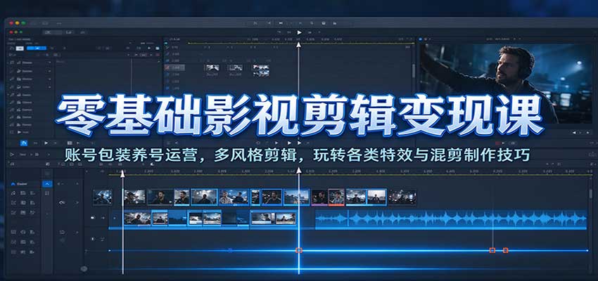 零基础影视剪辑变现课：账号包装养号运营，多风格剪辑，玩转各类特效与混剪制作技巧-易创网