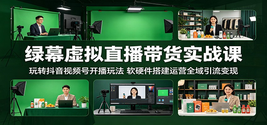 绿幕虚拟直播带货实战课：玩转抖音视频号开播玩法，软硬件搭建运营全域引流变现-易创网