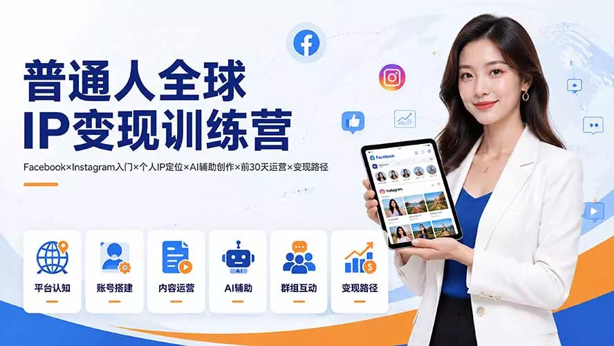 普通人全球IP变现训练营：Facebook×Instagram入门×个人IP定位×AI辅助创作×前30天运营×变现路径-易创网