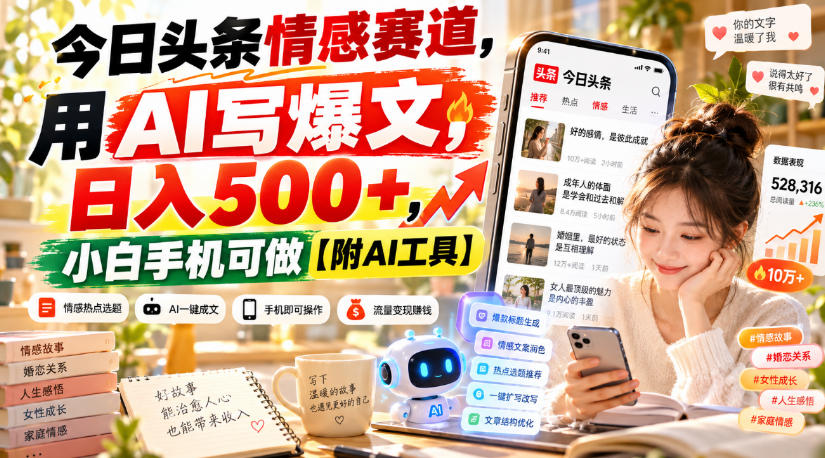 今日头条情感赛道，用AI写爆文，日入500+，小白手机可做【附AI工具】-易创网