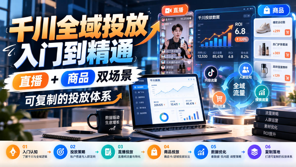 千川全域投放入门到精通，直播+商品双场景，可复制的投放体系-易创网