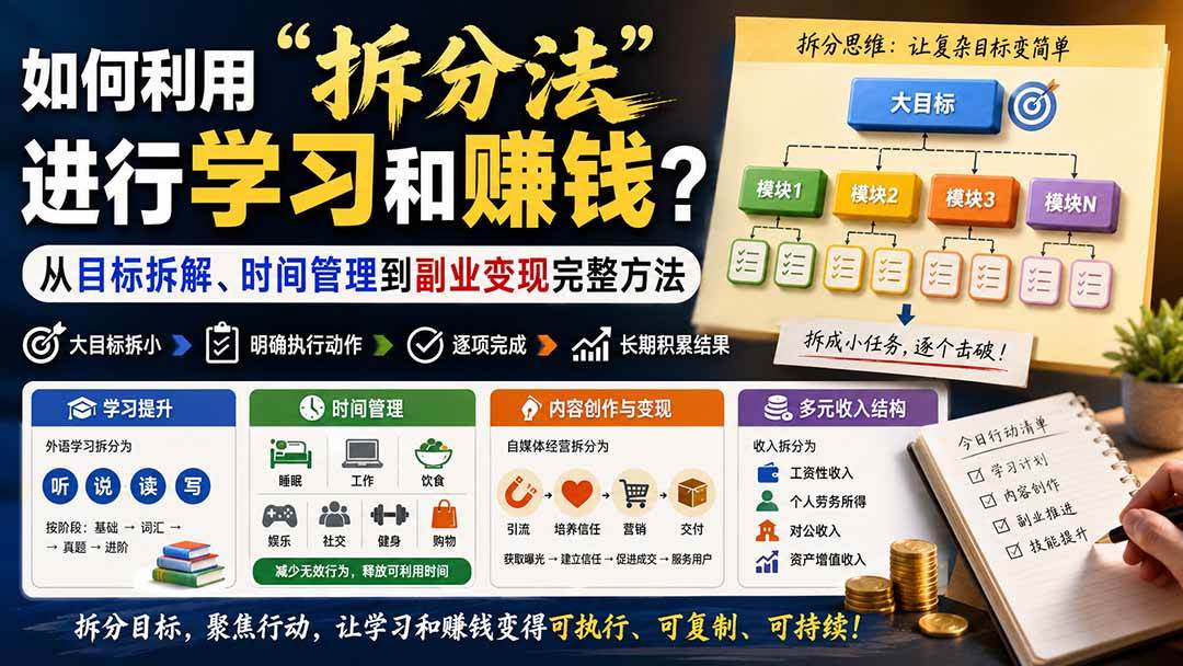 （20022期）付费文章：如何利用“拆分法”进行学习和賺钱？从目标拆解、时间管理到副业变现完整方法-易创网