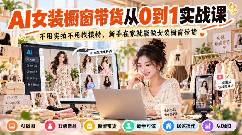 AI女装橱窗带货从0到1实战课，不用实拍不用找模特，新手在家就能做女装橱窗带货-易创网
