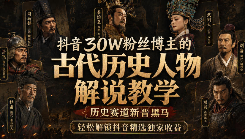 抖音30W粉丝博主的古代历史人物解说教学，历史赛道新晋黑马，轻松解锁抖音精选独家收益-易创网