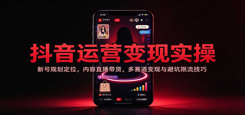 抖音运营变现实操：新号规划定位，内容直播带货，多赛道变现与避坑限流技巧-易创网
