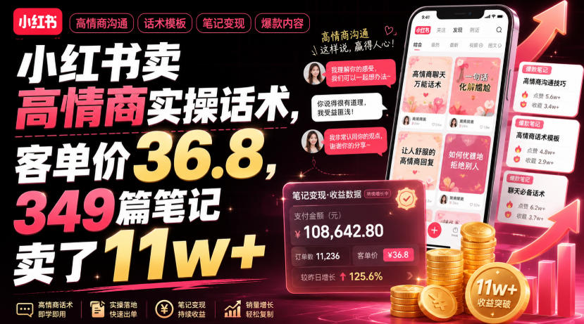 小红书卖高情商实操话术，客单价36.8，349篇笔记卖了11w+！-易创网