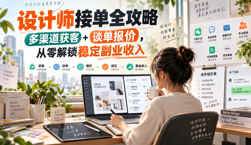 设计师接单全攻略-无水印，多渠道获客+谈单报价，从零解锁稳定副业收入-易创网