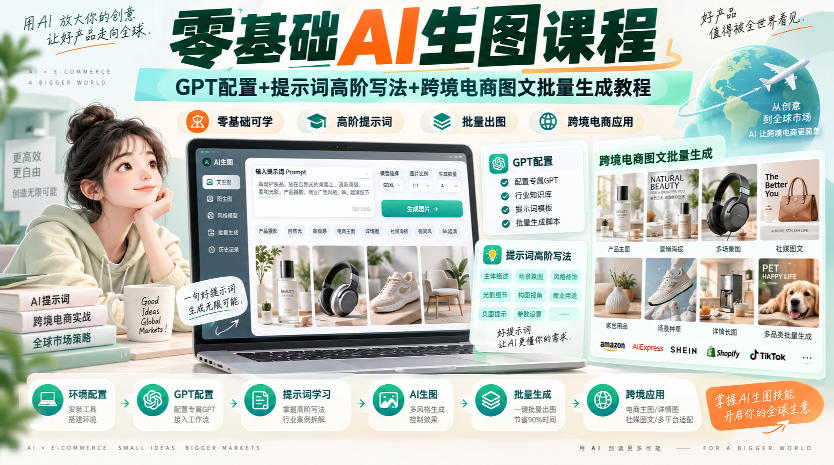 零基础AI生图课程，GPT配置+提示词高阶写法+跨境电商图文批量生成教程-易创网
