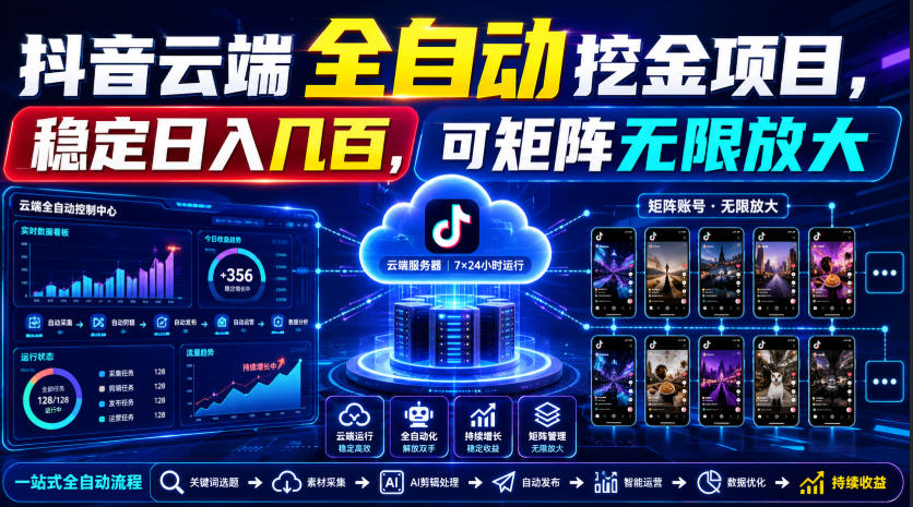 Dy云端全自动挖金项目，稳定日入几百，可矩阵无限放大！【揭秘】-易创网