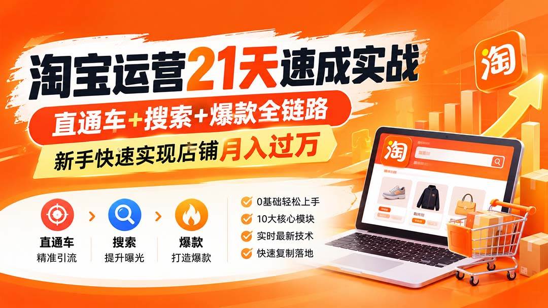 （20125期）淘宝运营21天速成实战(更新8月)，直通车+搜索+爆款全链路，新手快速实现店铺月入过万-易创网