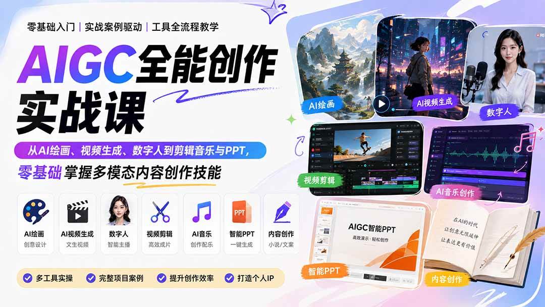 （20065期）AIGC全能创作实战课：从AI绘画、视频生成、数字人到剪辑音乐与PPT，零基础掌握多模态内容创作技能-易创网