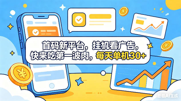 首码新平台，挂G自动看广告，快来吃第一波肉，每天单机30+，可矩阵放大【揭秘】-易创网