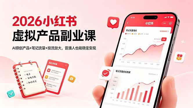 （18449期）2026小红书虚拟产品副业课，AI原创产品+笔记流量+投流放大，普通人也能稳定变现-易创网