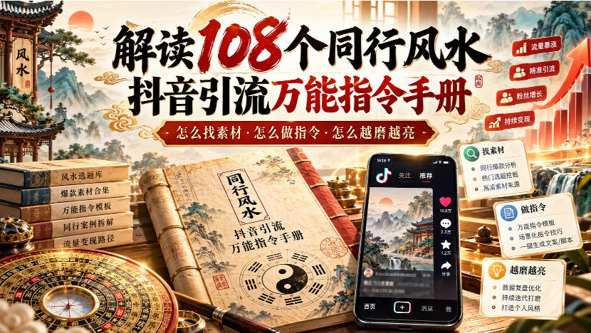 解读108个同行风水抖音引流万能指令手册，怎么找素材·怎么做指令·怎么越磨越亮【文档】-易创网