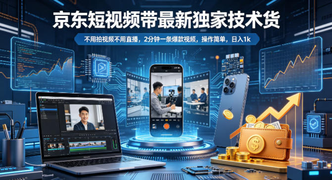 京东短视频带货最新独家技术，不用拍视频不用直播，2分钟一条爆款视频，操作简单，日入1k+【揭秘】-易创网
