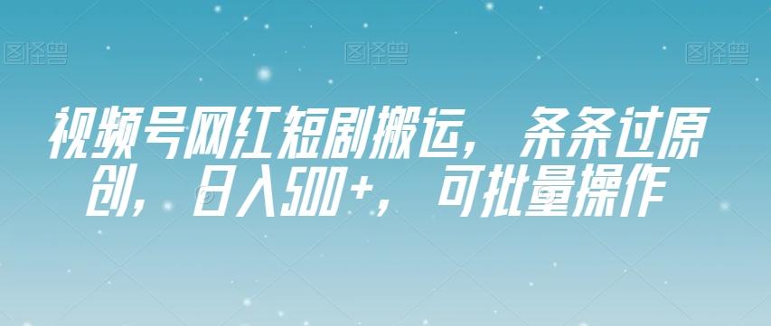 视频号网红短剧搬运，条条过原创，日入500+，可批量操作【揭秘】-云创网