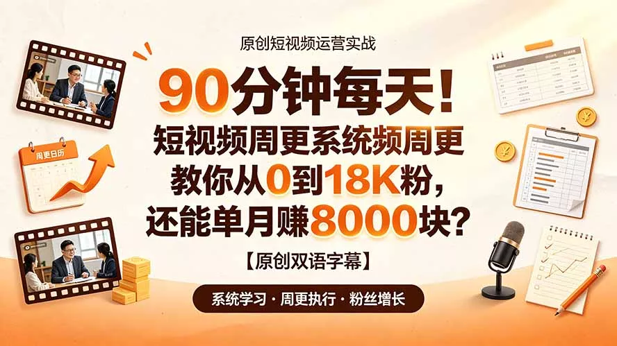 90 分钟每天！短视频周更系统教你从 0 到 18K 粉，还能单月赚 8000 块？【原创双语字幕】-易创网