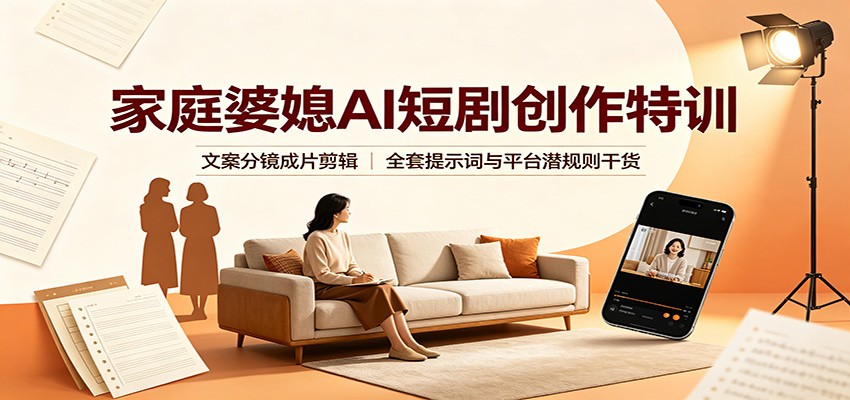 家庭婆媳AI短剧创作特训：文案分镜成片剪辑，全套提示词与平台潜规则干货-易创网