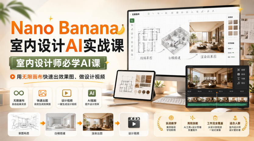 Nano Banana室内设计AI实战课，室内设计师必学AI课，用无限画布快速出效果图、做设计视频-易创网