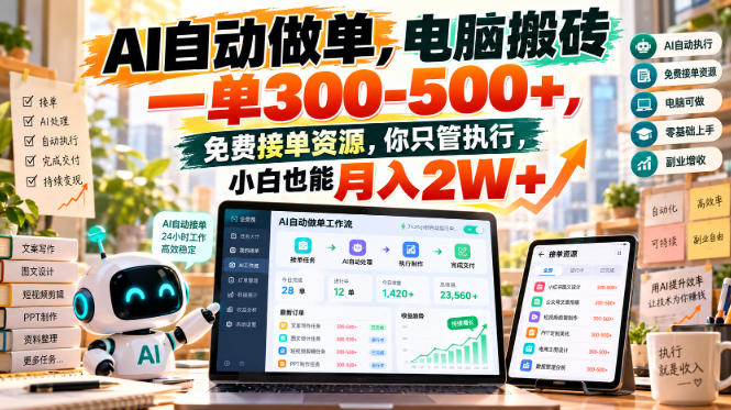 AI自动做单，电脑搬砖一单300-500+，免费接单资源，你只管执行，小白也能月入2W+【揭秘】-易创网