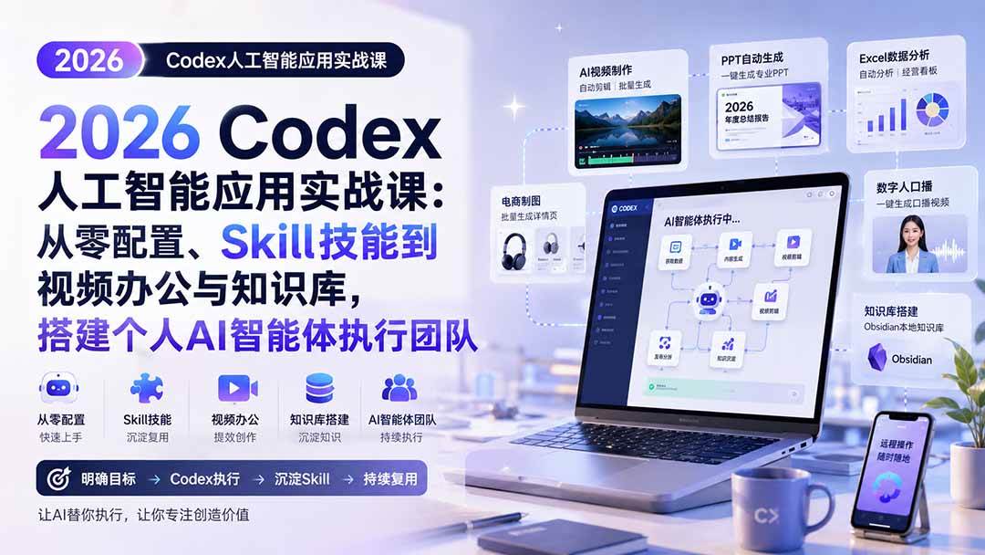 （20067期）2026 Codex人工智能应用实战课：从零配置、Skill技能到视频办公与知识库，搭建个人AI智能体执行团队-易创网
