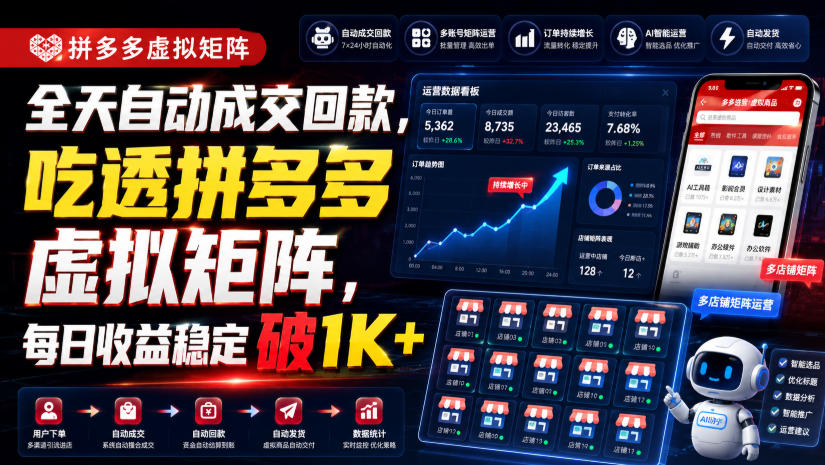 全天自动成交回款，吃透拼多多虚拟矩阵，每日收益稳定破1K+【揭秘】-易创网