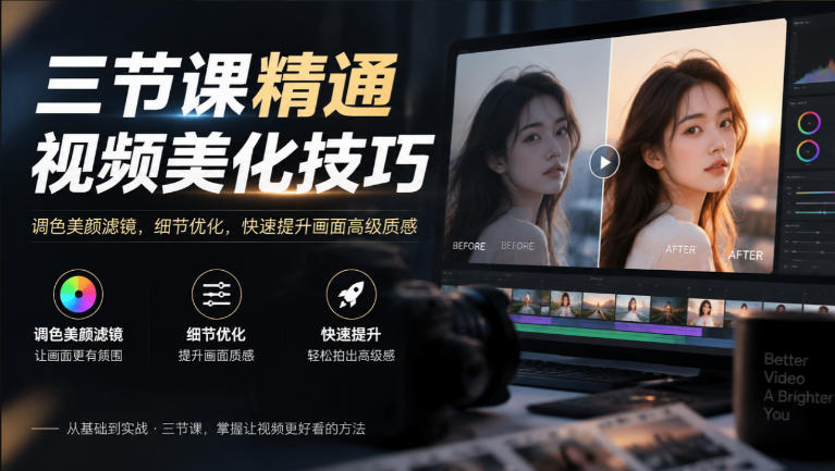 三节课精通视频美化技巧｜调色美颜滤镜，细节优化，快速提升画面高级质感-易创网