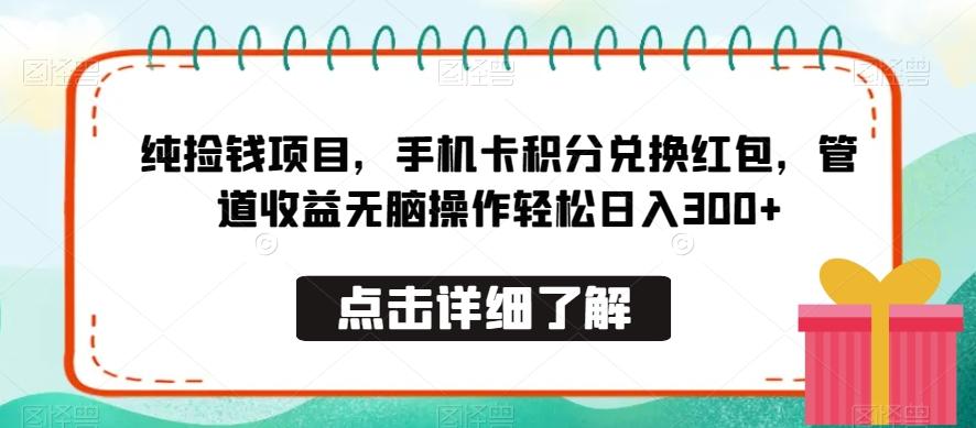 纯捡钱项目，手机卡积分兑换红包，管道收益无脑操作轻松日入300+网赚项目-副业赚线-互联网创业-资源整合易创网