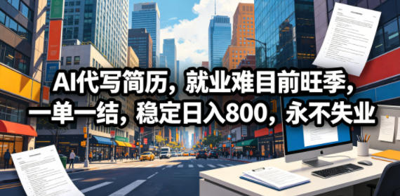AI代写简历，就业难目前旺季，一单一结，稳定日入800，永不失业-易创网